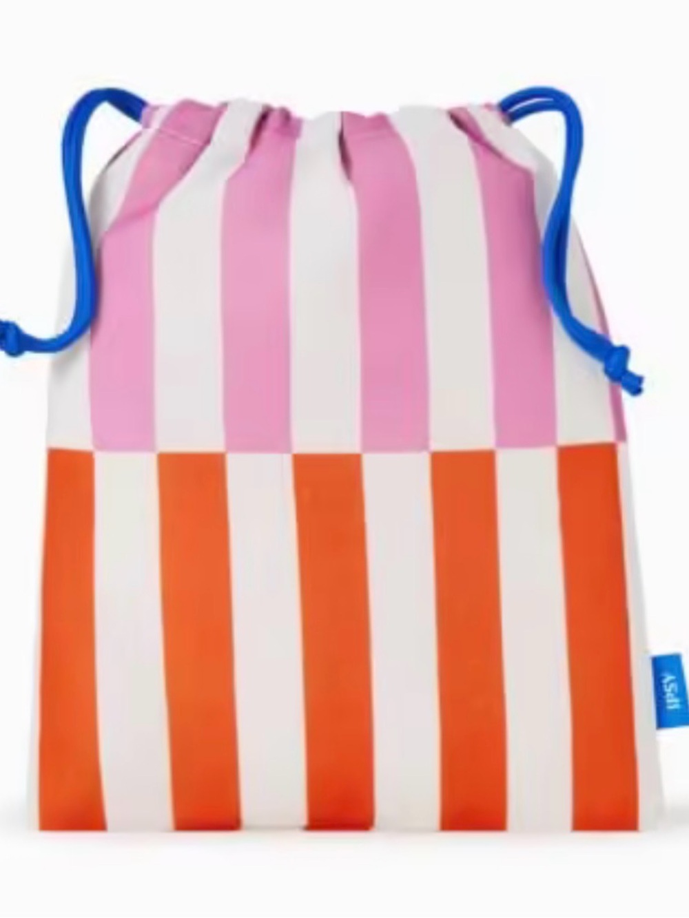 ipsy Striped Drawstring Cosmetic Bag in Pink, Orange, White with Blue Cord
